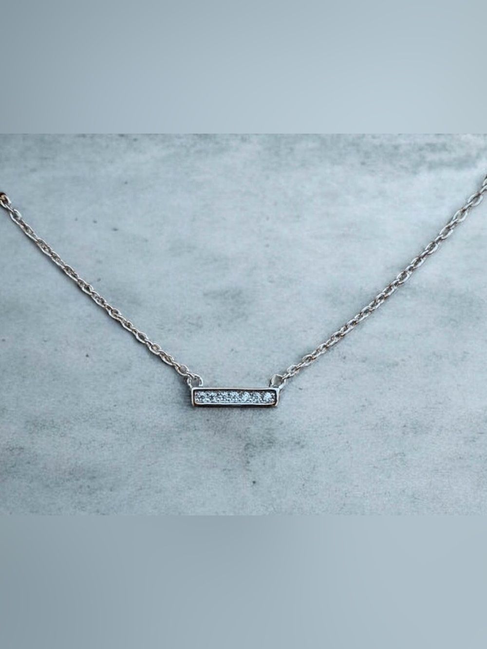 Plunder Silver Bar Necklace with Clear Stones - Silver (v)